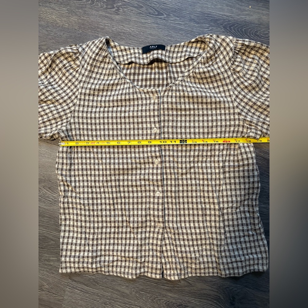 Flossie Button Down Top Able Checkered Short Slee… - image 7